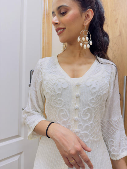 Noor Ivory Embroidered Anarkali Set