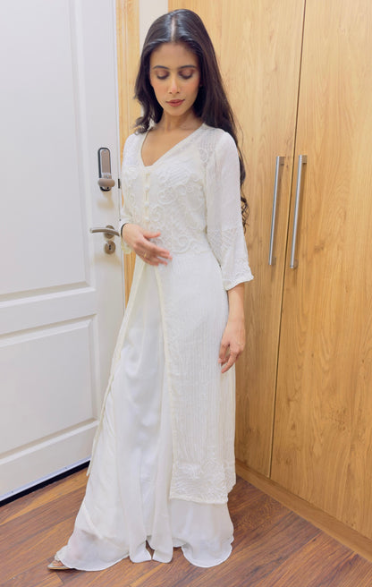 Noor Ivory Embroidered Anarkali Set
