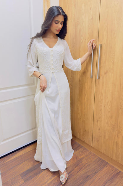 Noor Ivory Embroidered Anarkali Set